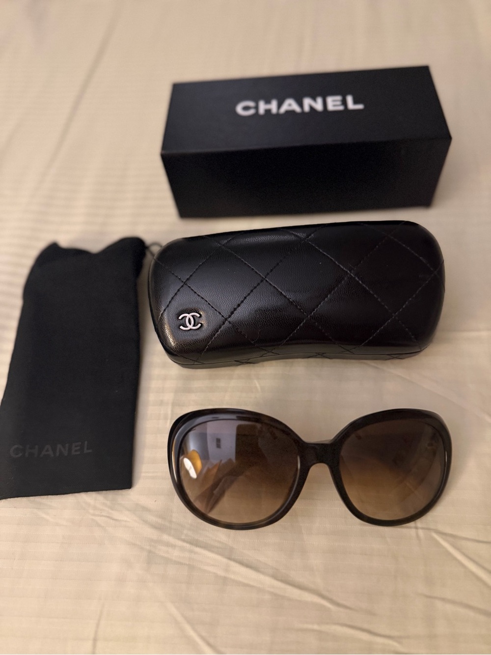 CHANEL Brown Gradient Sunglasses with quilted case
